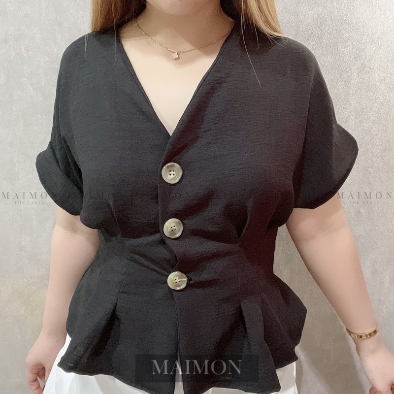 Crinkle Button Vneck Blouse | Maimon Grosir