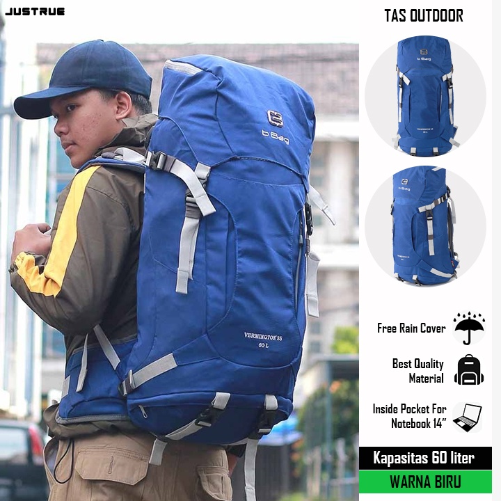 Justrue Carrier 60 Liter Tas Gunung 60L Tas Ransel Outdoor Biru 153