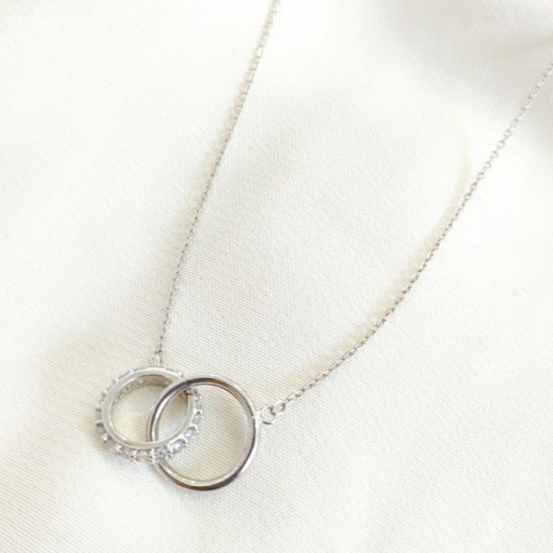 Kalung Tali Italy Liontin Hati Permata Putih Love Perhiasan Emas asli