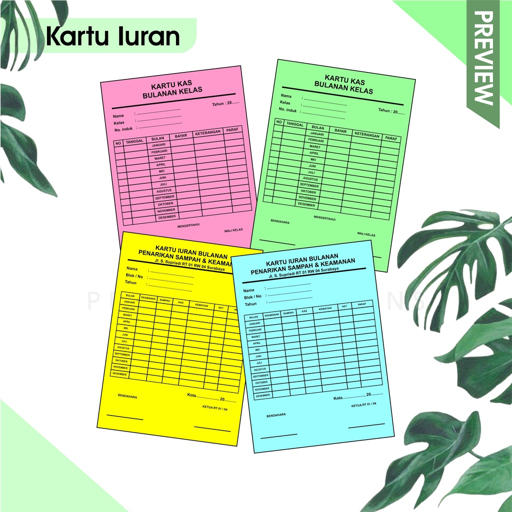 

cetak kartu iuran warga , kas dll (bisa custom) tanpa minimal order