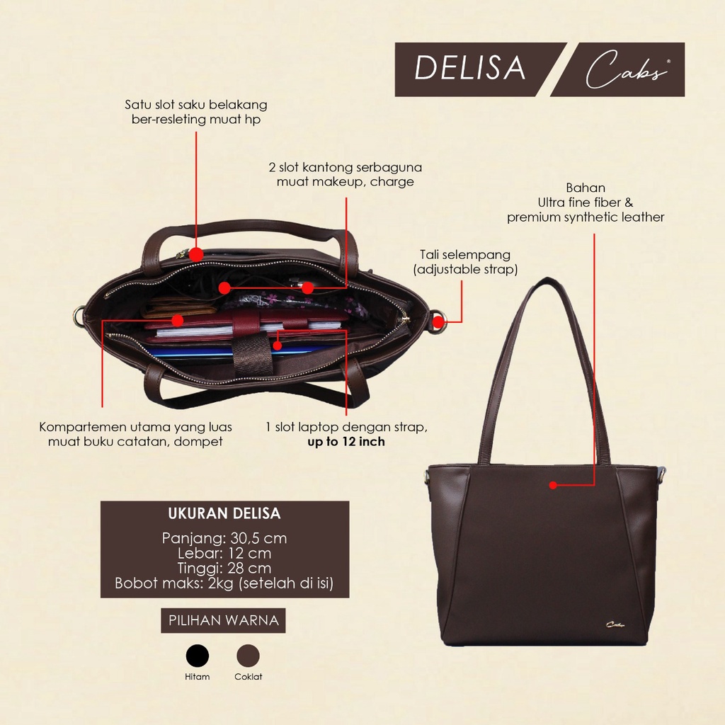 CABS - TOTEBAG TYPE DELISA WANITA MUAT LAPTOP 12INCH