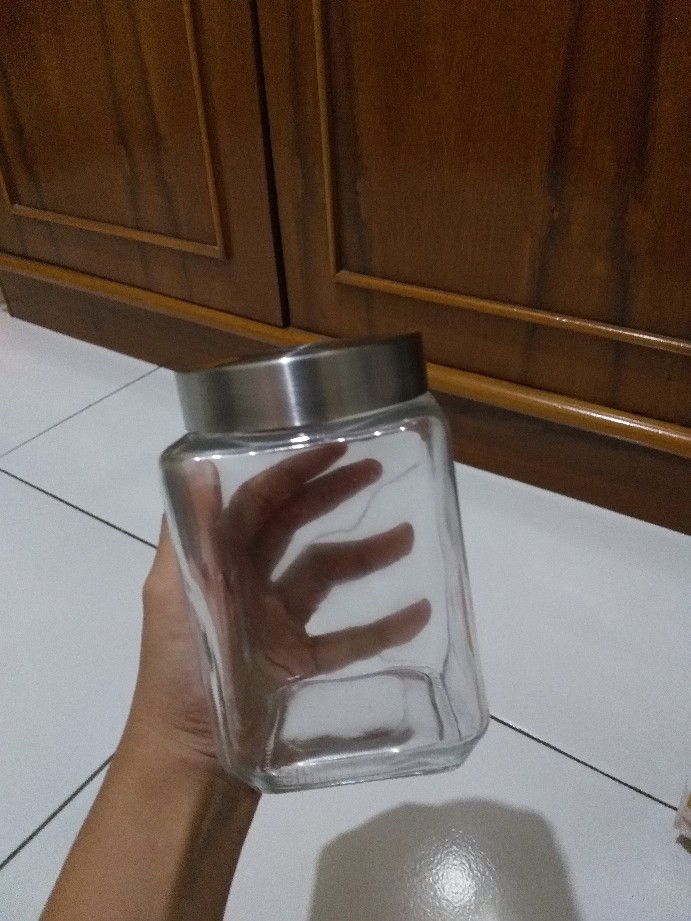 Jar Toples Kaca Square Tutup Aluminium Bening Size 829 Ml Wadah Makanan Snack Packaging Isi Ulang