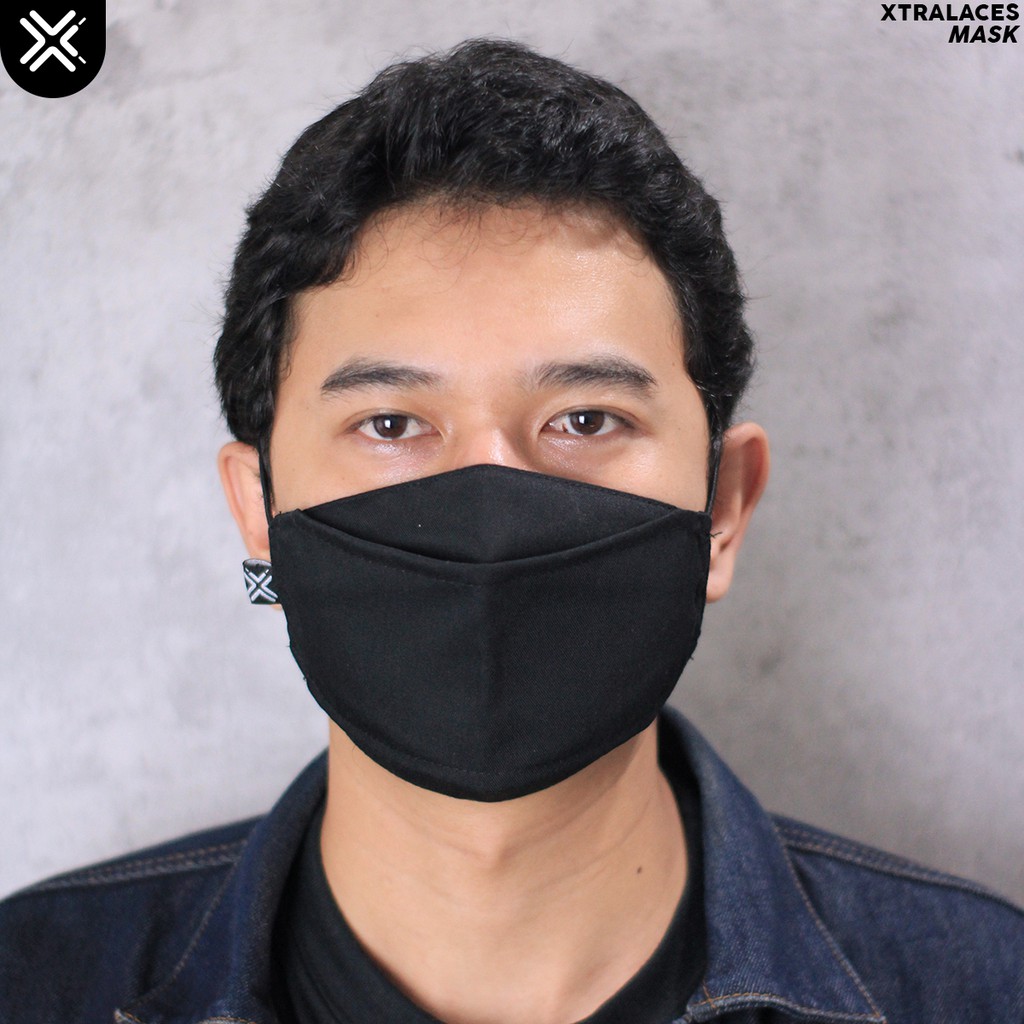 PROMO ! Masker Kain 3D Premium Hitam / 3D Mask / Masker Kain Earloop