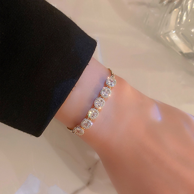 Gelang Kristal Cubic Zirconia Aaa Adjustable Desain Bunga Untuk Wanita