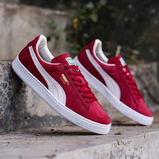  SEPATU  PRIA PUMA SUEDE CLASSIC MAROON WHITE ORIGINAL 