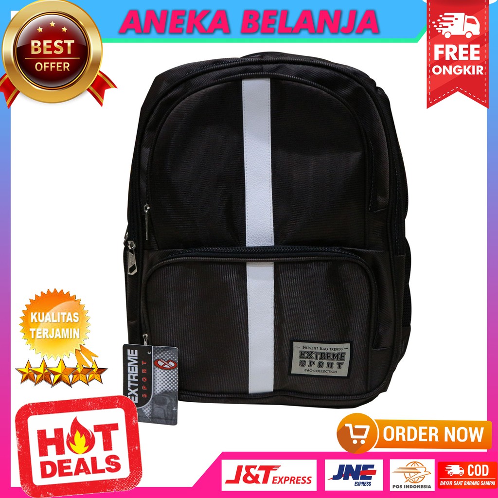 Stock Terbatas Backpack Casual Exteme Coklat Garis Putih Keren Stylish Tas Multifungsi Keren Trendy