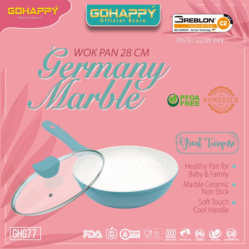 PANCI WOK GLOW PAN Germany Marble 28 cm Gohappy pastel warna pink tosca color GH-G77