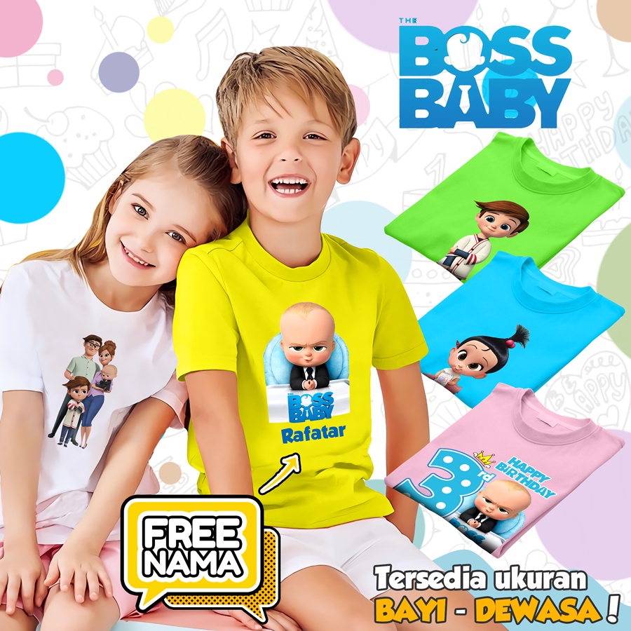 [FREE NAMA!!] Baju Kaos COUPLE  ANAK DAN DEWASA BOS BABY BANYAK MOTIF