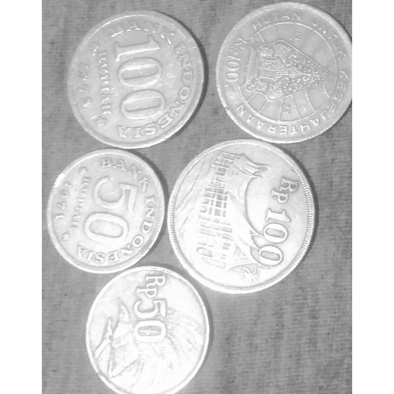 koin 100 rupiah tahun 1973 dan 1978 , 50 rupiah tahun 1971