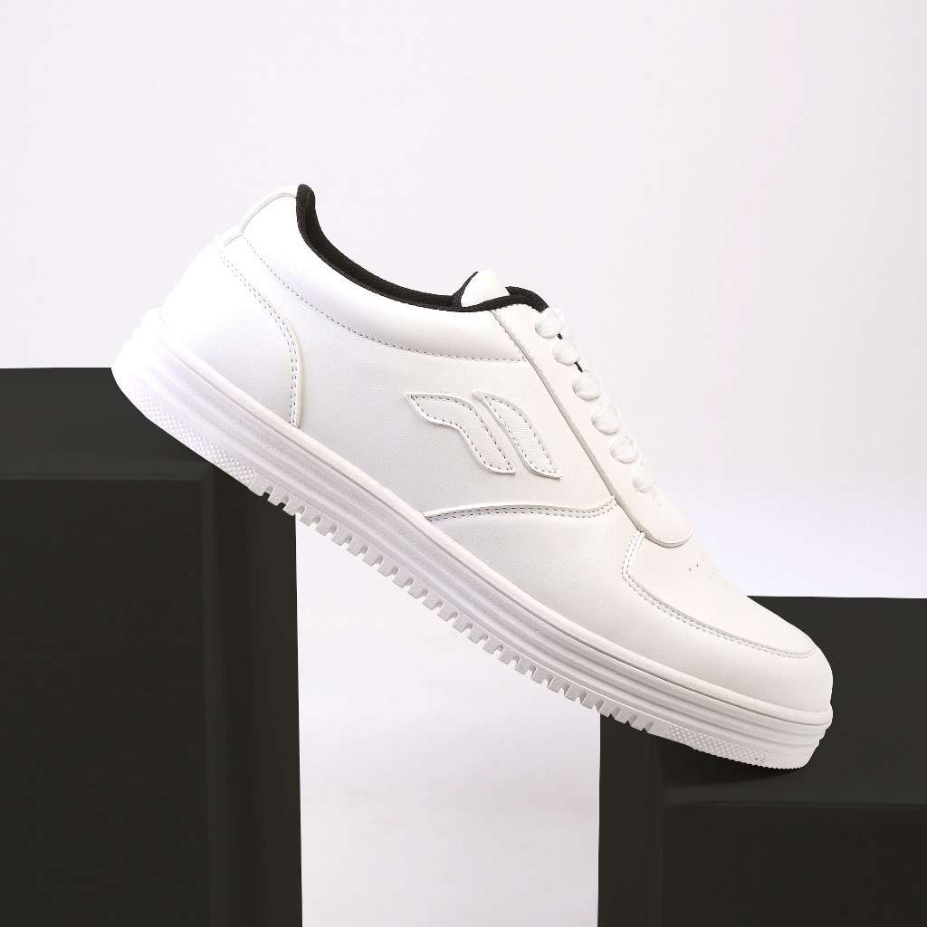 WAVE FULL WHITE ORIGINAL x FOOTSTEP Sepatu Sneakers Putih Polos Pria Kets Tali Casual Jalan Santai Hangout Main Kondangan Kuliah Distro Fashion Simple Sport Shoes Semi Kulit Premium Skate Footwear Big Size Jumbo Ukuran Besar 44 Keren Terbaru Kekinian