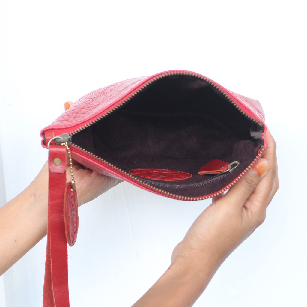 TERMURAH !! CLUTCH NATASHA WANITA KULIT SAPI ASLI MOTIF BUAYA - FREE UKIR NAMA