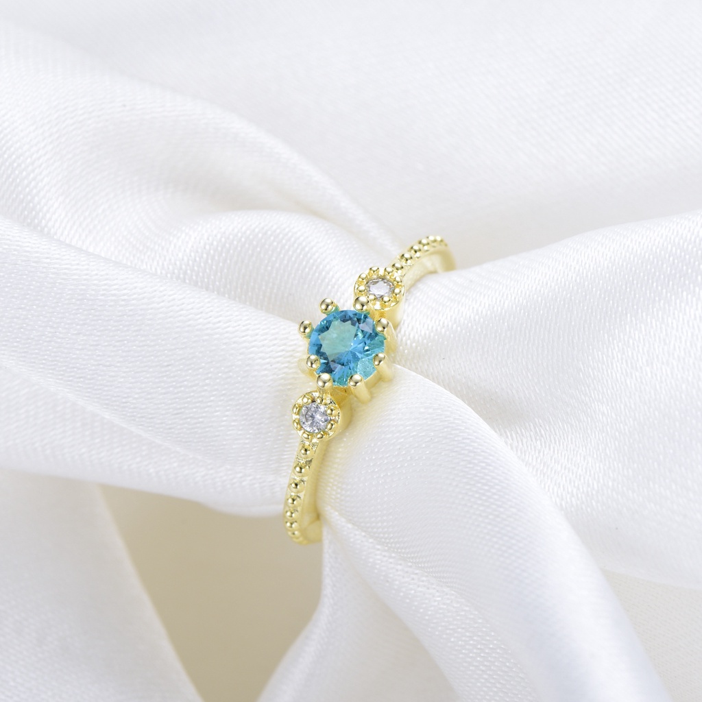 Cincin Sterling Silver 925 Dengan Batu Hias Biru Laut Untuk Wanita Jza058