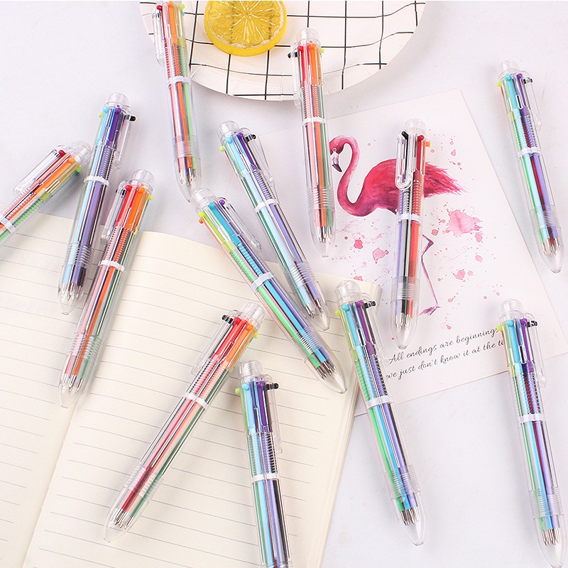 Pulpen Transparan Multifungsi 6 Warna Ukuran 0.5mm