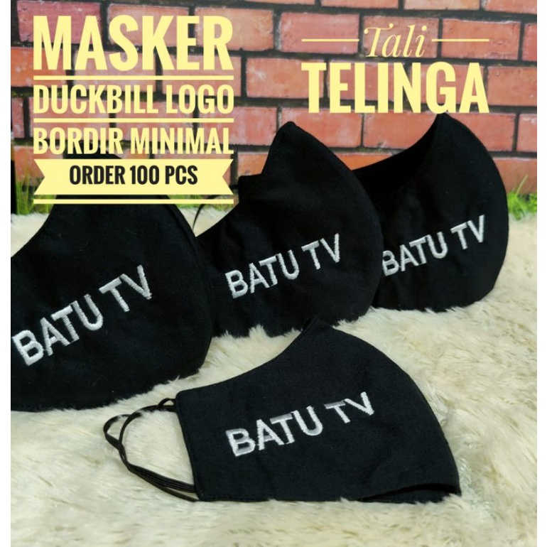 Masker logo bordir 3Ply costum tali telinga min 12 pcs