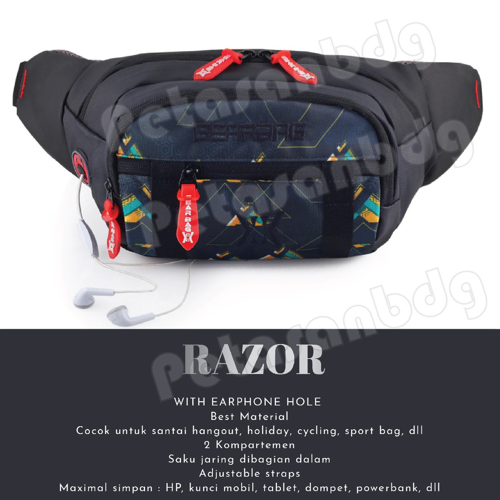 PTS - Gear Bag Razor Port 13104 - Waistbag Sling Bag Earphone Hole Tas Selempang Pria Slempang Messenger