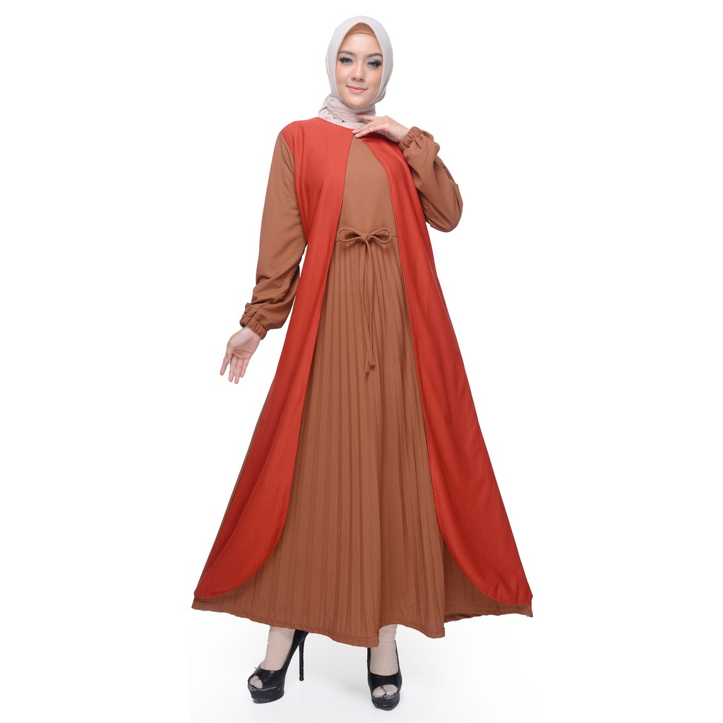 Long Dress Gamis maxi Wanita Muslim kombinasi warna - XSHOP Binar