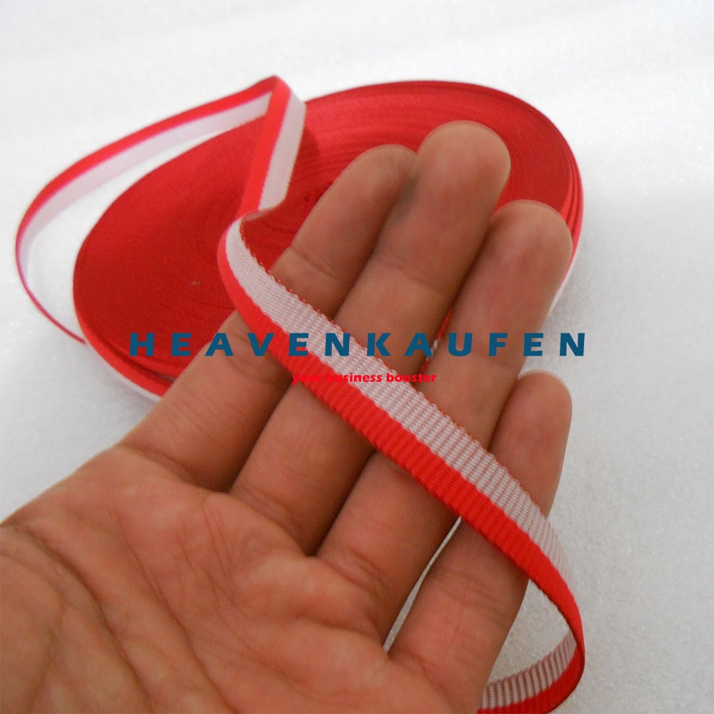 Webbing Lanyard Lebar 1 cm Warna Merah - Silver Untuk Tali Lanyard DIY Craft Dll Meteran