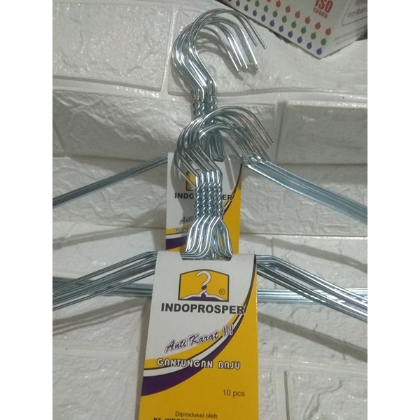 Gantungan baju kawat stenlis merek indoprosper  harga /pak isi 10pcs