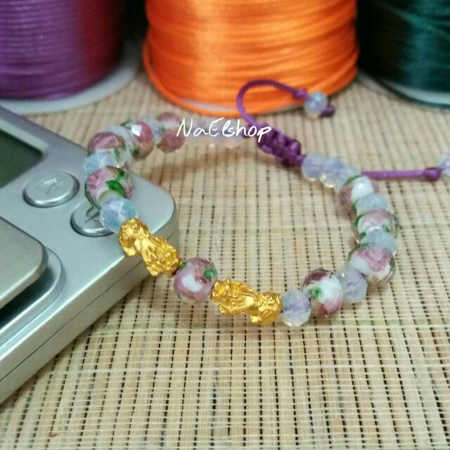 Gelang kristal murano/ glassbeads bunga naga pixiu 24k