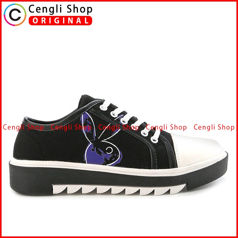 SEPATU SNEAKER PLAYBOY WANITA ORIGINAL CASUAL KETS BRANDED HITAM PLW12