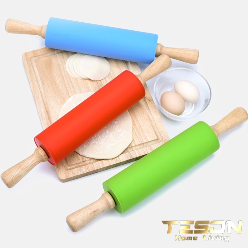 #TERMURAH!!! Rolling Pin Silikon Penggiling Penggilas Adonan Kue Handle Kayu