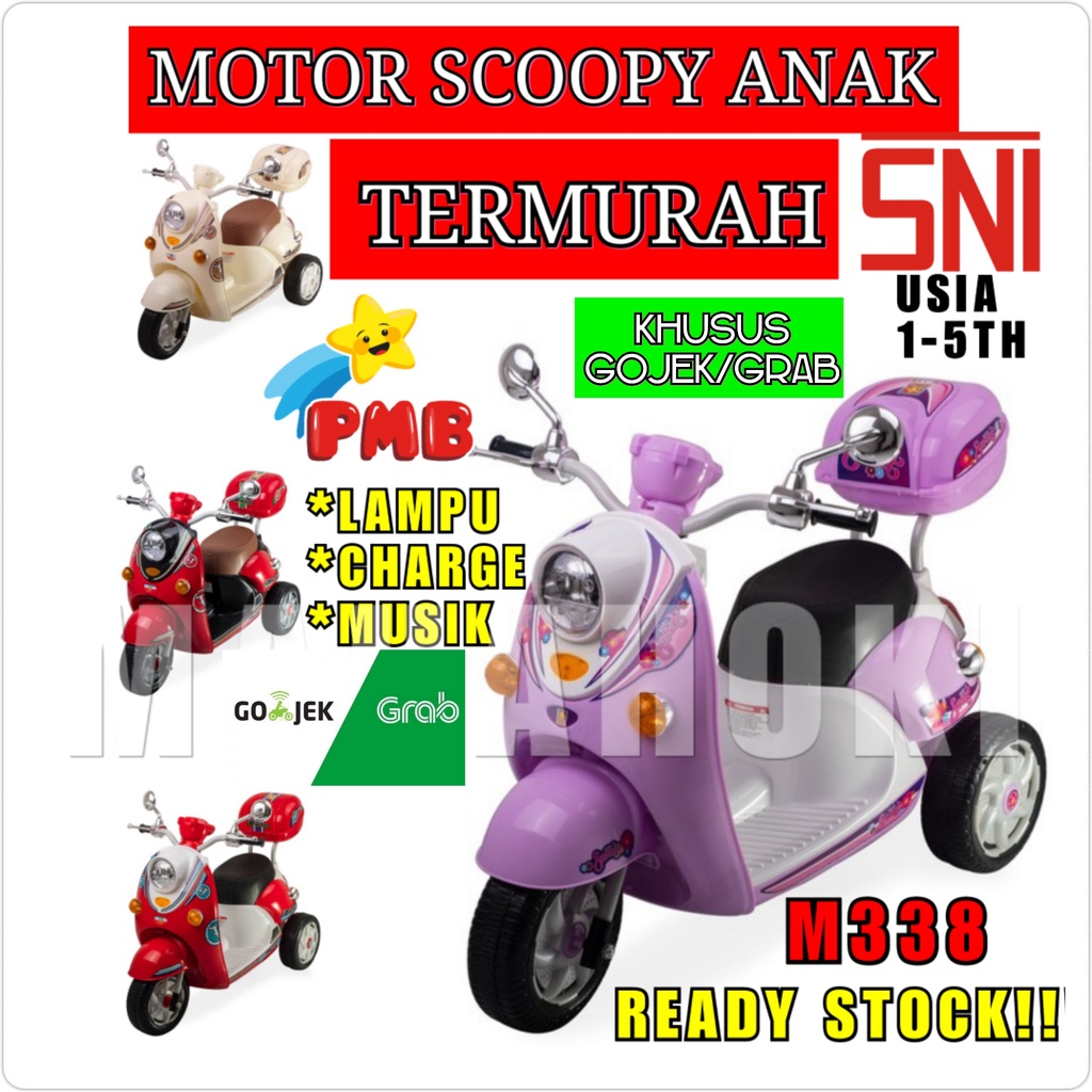 GOJEK GRAB ONLY MOTOR AKI ANAK PMB M338 SCOOPY SEPEDA MOTOR LISTRIK ANAK FLOOPY