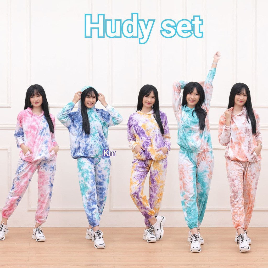 hudy set kaos combed/setelan hoodie tiedye