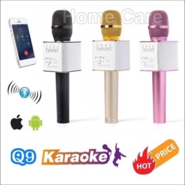 Mic Wireless Bluetooth Karoke LED RGB Microphone Speaker Q9 - Gold
