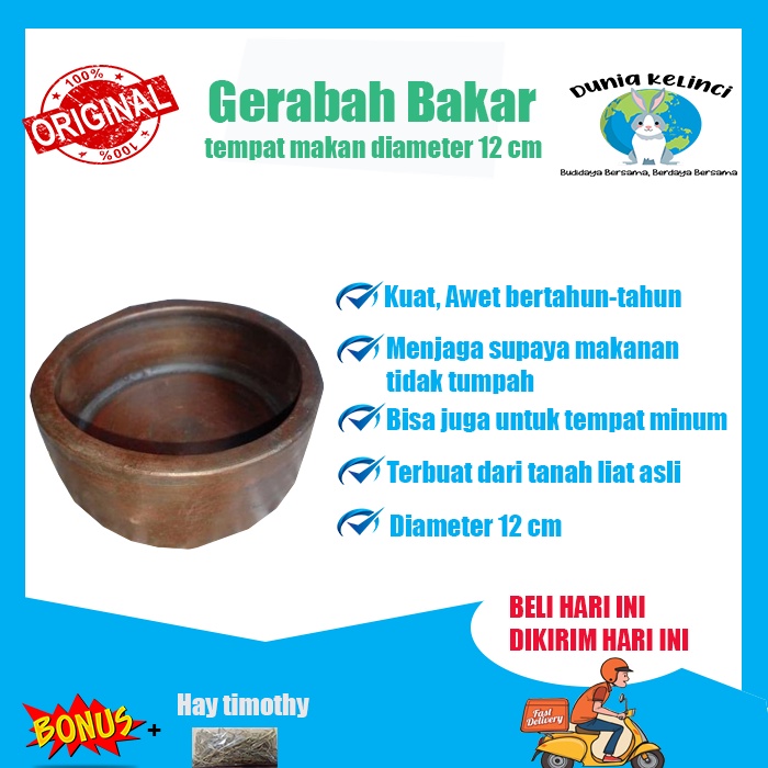 TEMPAT MAKAN KELINCI GERABAH BAKAR  HITAM DIAMETER 12 CM PELET PAKAN