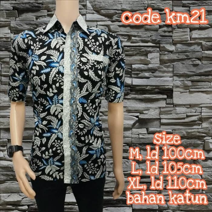 kemeja batik pria km21 motif hitam biru | BATIK PEKALONGAN - Hitam- L