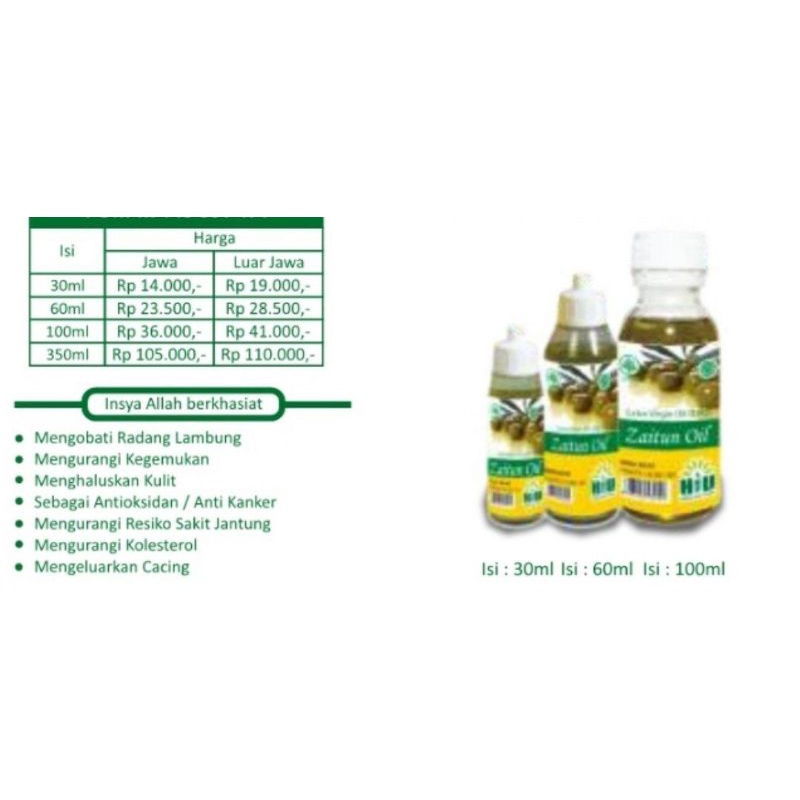 HIU Minyak Zaitun 100ml - Zaitun 60ml - Zaitun 30ml Extra Virgin Oil