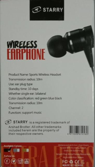 Earphone bluetooth wireless