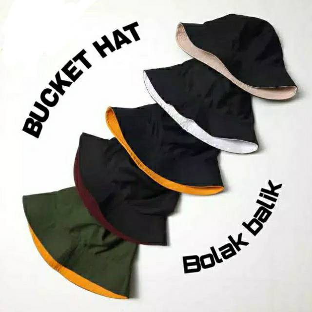 Bucket hat bolak balik dua warna keren