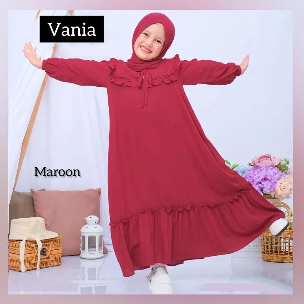 Vania Kids Pakaian Anak Perempuan 7-8 Tahun Baju Muslim Anak Perempuan Gamis Ceruty Babydoll Setelan Anak Perempuan