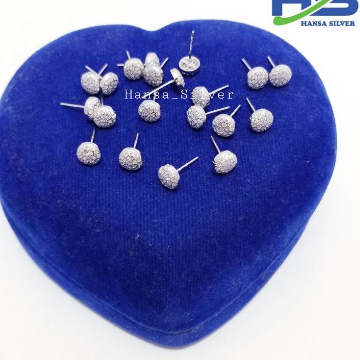 Modern.. Anting Perak Asli Silver 925 Lapis Emas Putih Model Bulat - Anting Tusuk Giwang Perak