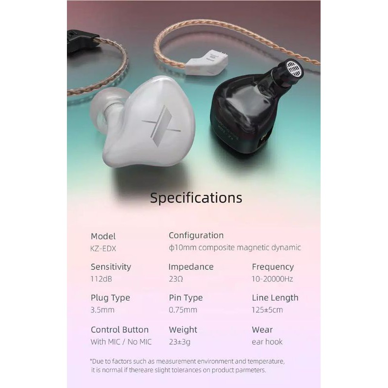 KZ EDX Earphones 1 Dynamic HIFI Bass Earbuds In Ear Monitor Headphones Sport Noise Canceling Headset