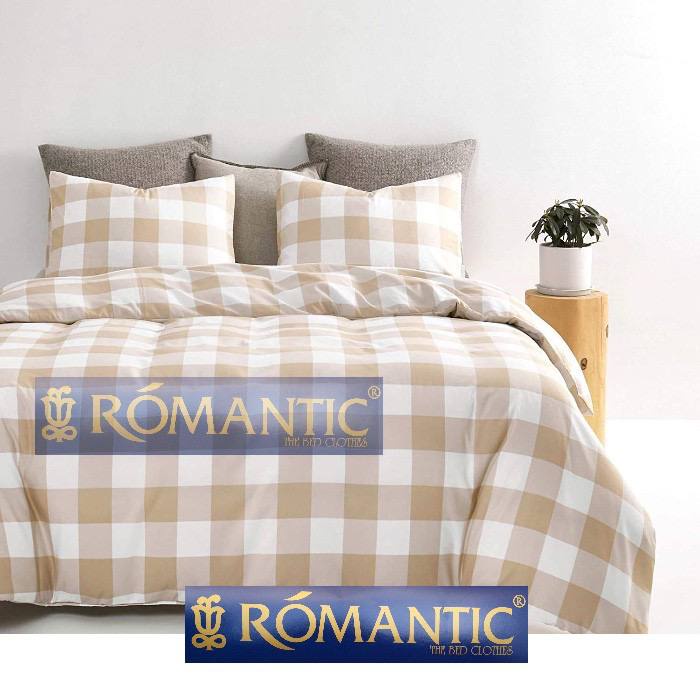 AESTHETIC KOREA Bedcover Sprei Motif Emily Khaki Kotak Pastel by ROMANTIC Katun Jepang Lokal