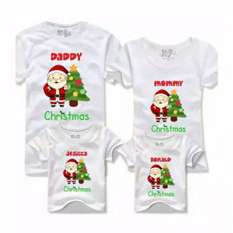 kaos Natal santa bisa request nama merry christmas santa