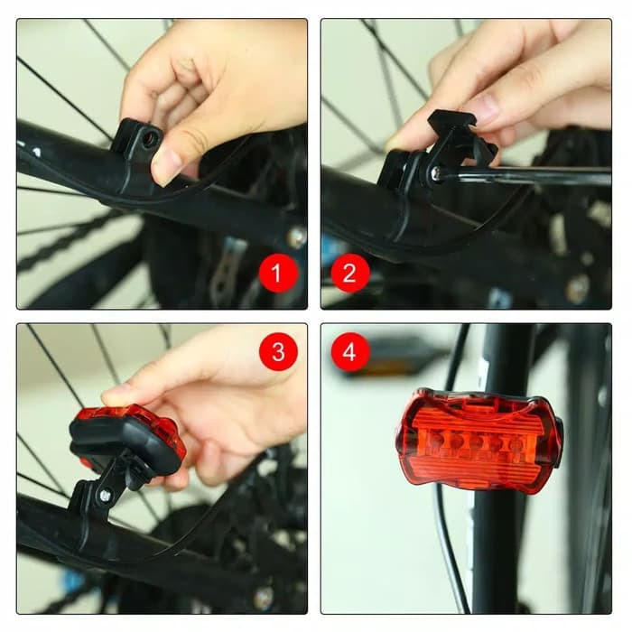 Lampu Sepeda Power Beem - Senter Led 1 Set Depan Belakang Cahaya 50 Lumens 3 mode battery AAA