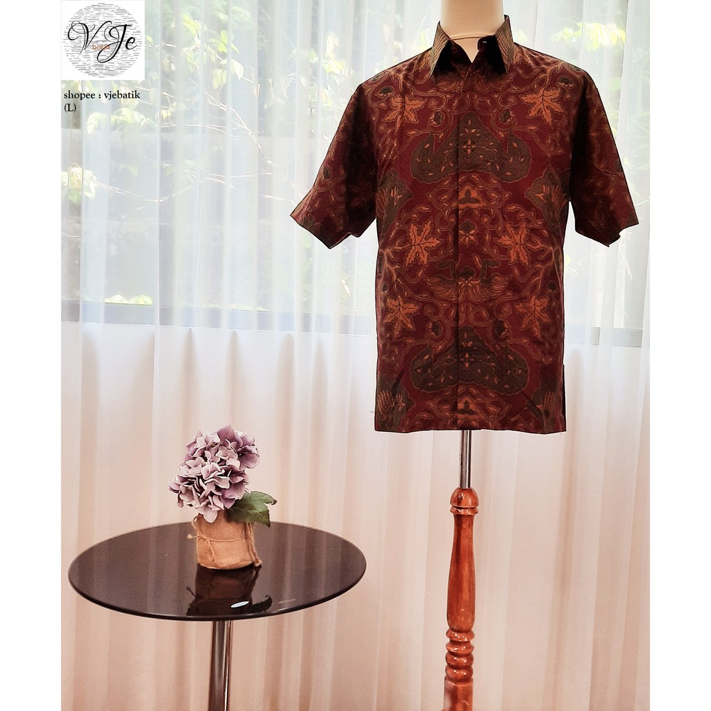 Kemeja Batik / Baju Batik Lengan Pendek Pria Merah Maroon Motif L - 0786