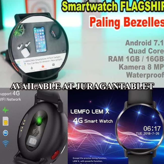 O4Wo Lemfo Lemx 4G Lte Smartwatch Phone Android 7.1 8Mp 2.03" Gps Wifi Ip67 - Hitam 59Vm