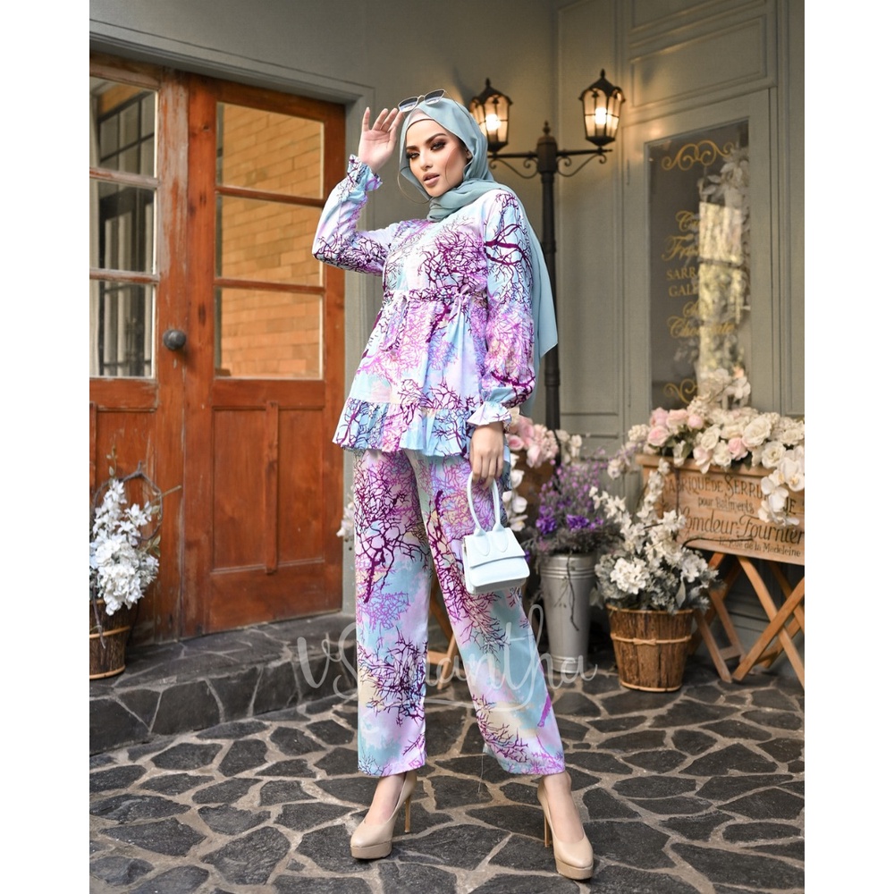 vSamantha - Pajamas Set / Piyama Set Muslim Rayon Rempel Busui Friendly - Tangan Panjang-Junia Lilac