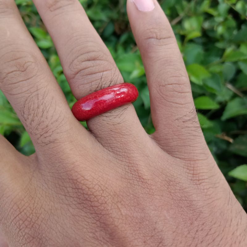 Cincin Batu Coral Marjan Merah Asli Diameter 16mm - 18mm, Cincin Batu Karang Asli