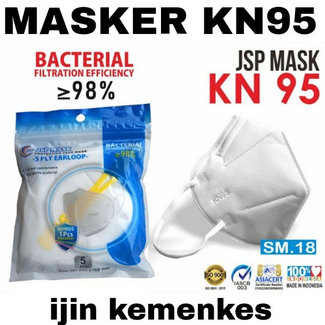 Masker Medis JSP KN95 5 PLY Protective Face Mask / KN 95 AKD KEMENKES RI Earloop Cantol Surgical 5 lapis murah