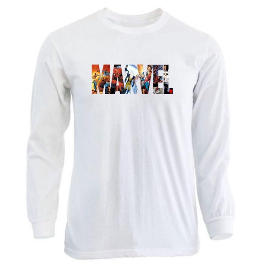 Noveli wear - Kaos distro Marvel kaos murah lengan ujung pakai ban atau rib | kaos lengan panjang dewasa pria wanita oversize jumbo