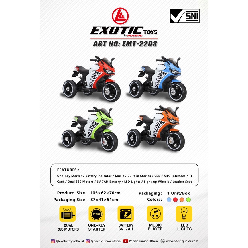 Motor Aki  EMT-2203 (3 RODA) EXOTIC 6V&7AH Battery