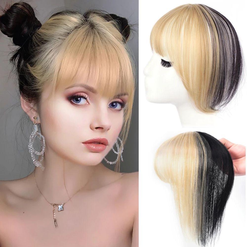 NEEDWAY 3d Air Bangs Piece Wanita Sintetis Hitam Ombre Gold Stylish Fake Bangs Clips