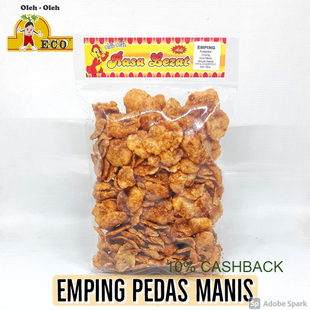 

Camilan - Emping pedas manis asli Rasa Lezat