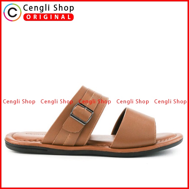 SANDAL SLIDE KULIT OBERMAIN PRIA ORIGINAL CASUAL BRANDED COKLAT OM12