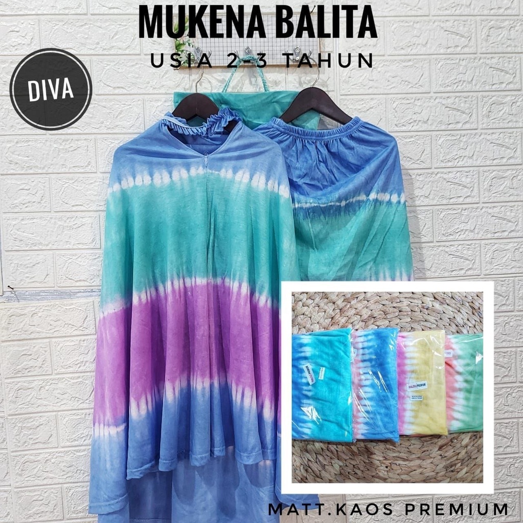 MUKENA ANAK PEREMPUAN 2 - 10 TAHUN TIE DYE COTTON KAOS KEKINIAN MUKENA BALITA LUCU HANDMADE